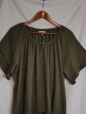 Madewell Olive Green Short Sleeve Peasant Blouse